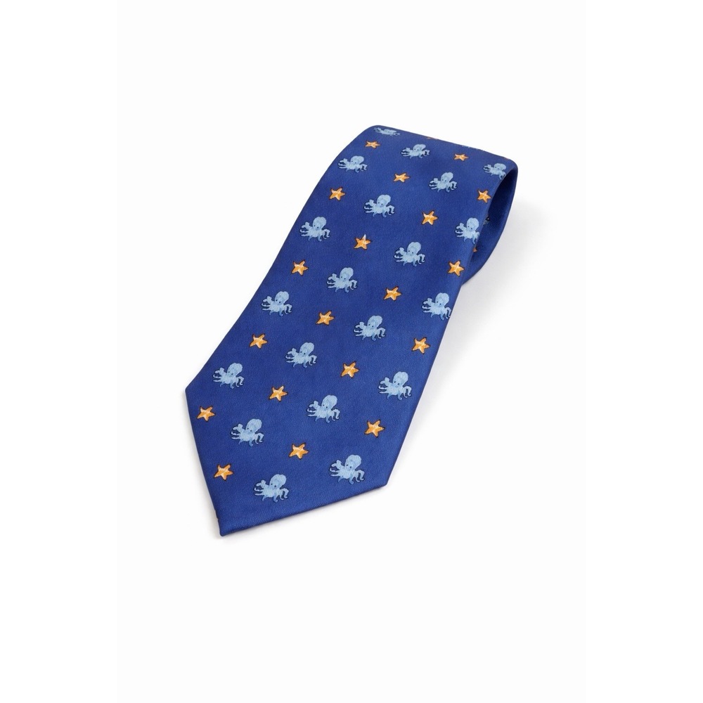 J McLaughlin Octopus Tie Nautical Novelty Silk Blue Starfish‎ NWT